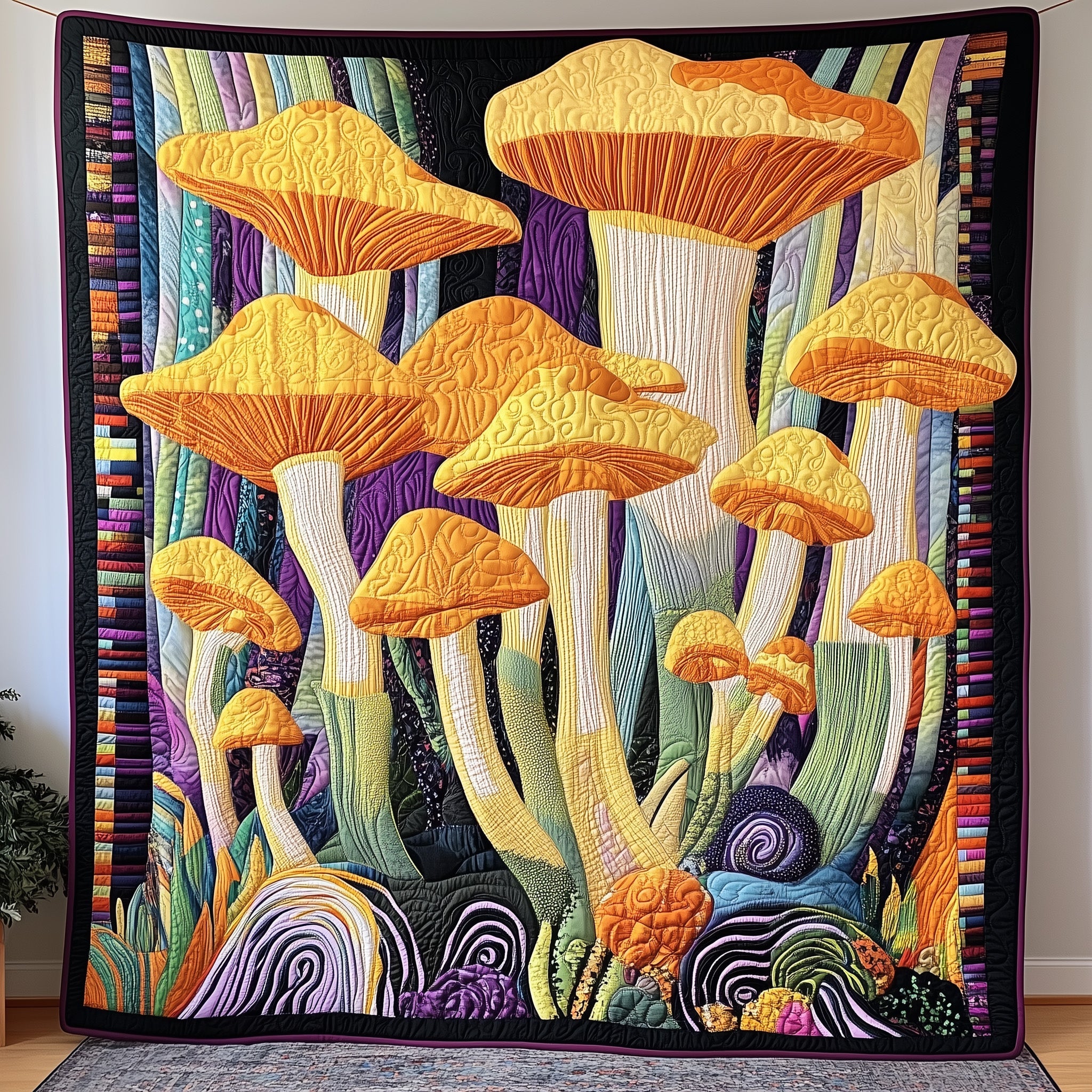 Luminous Kingdom Quilted Blanket Cute Soft BlanketUnique Mushroom Gifts