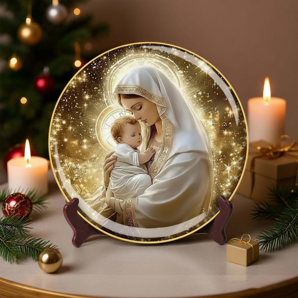 Luminous Motherly Grace Christmas Ceramic Plate Xmas Gifts For Christians