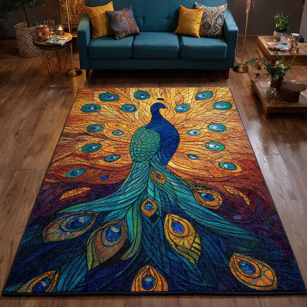 Luminous Peacock Fan Area Rug Christmas Kitchen Decor Gifts For Birders