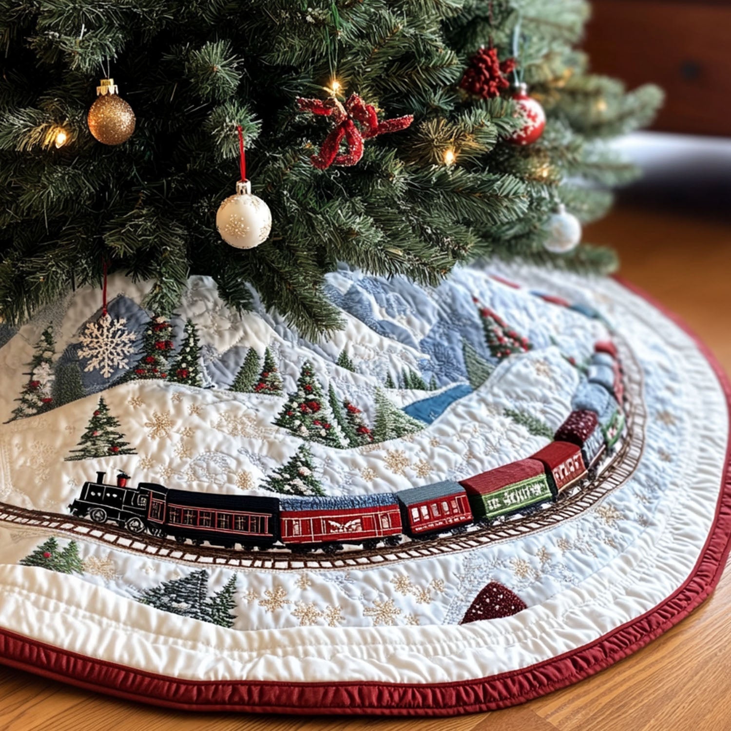 Luminous Tranquility Quilted Christmas Tree Skirt Christmas Tree Surround Xmas Gifts For Grandma