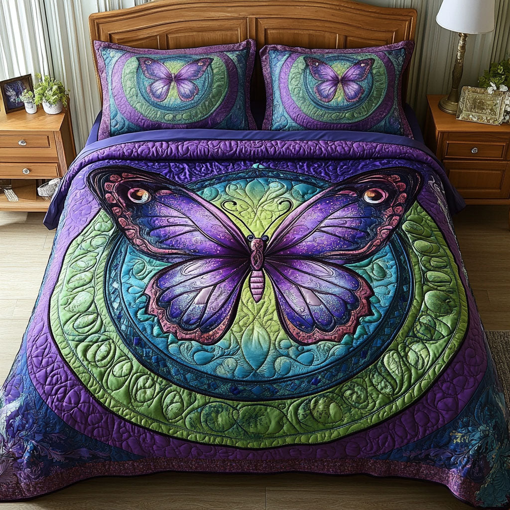 Luminous Wings Quilted Bedding Set Cute Bedroom Decor Gifts For Butterfly Lovers