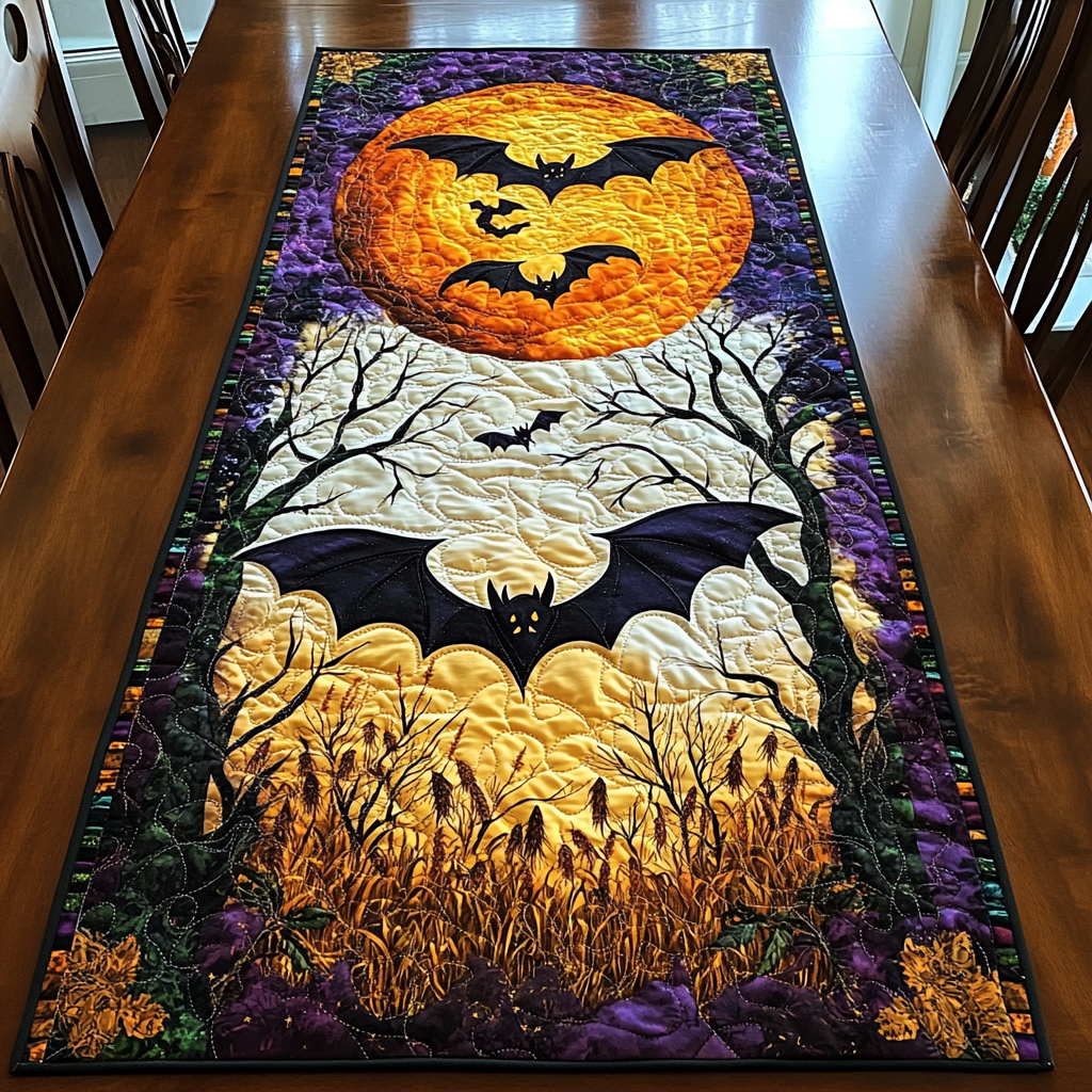 Lunar Bats Quilted Table Runner Spooky Runners Cute Halloween Table Decorations