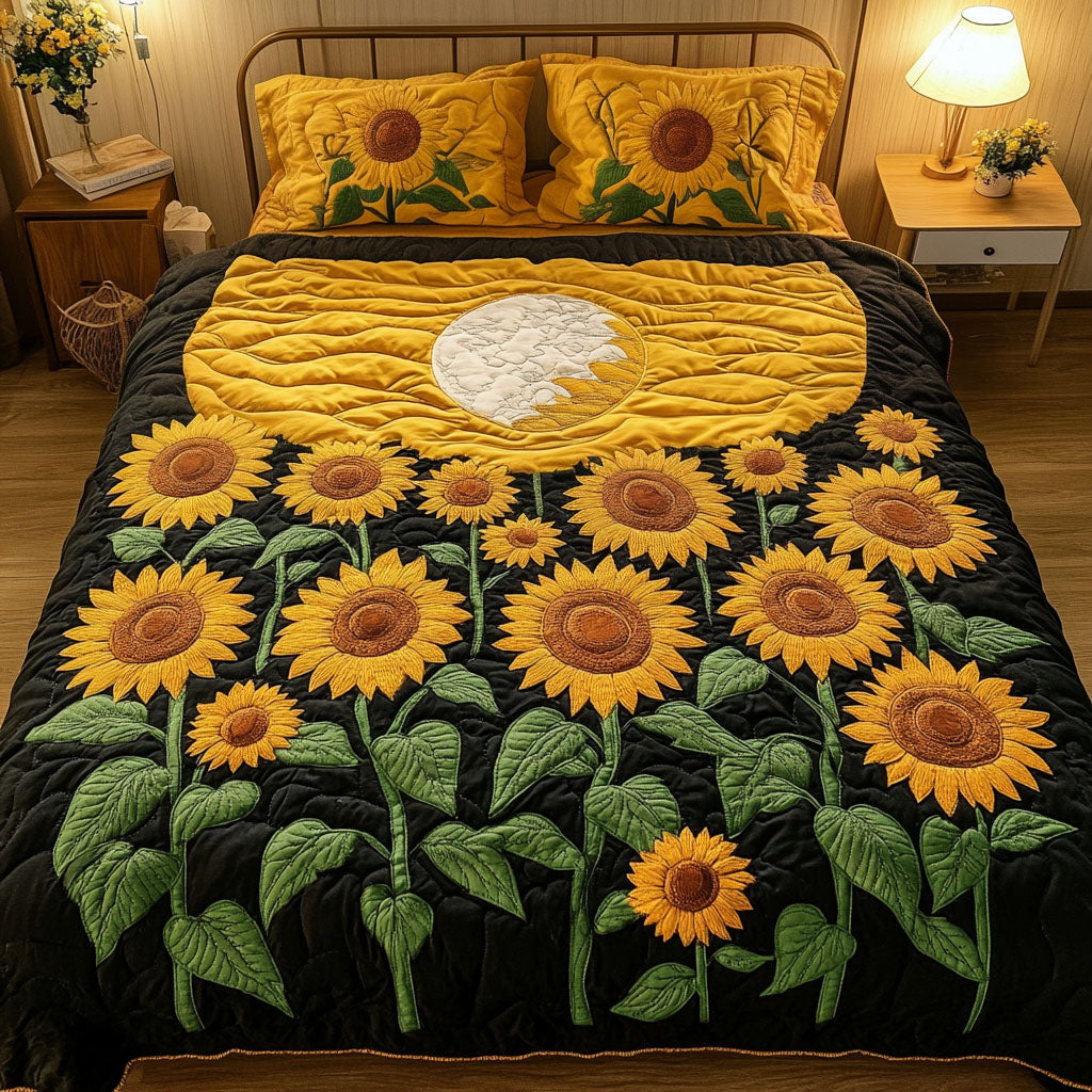 Lunar Bloom Garden Quilted Bedding Set Best Bedspread Set Sunflower Gifts For Her