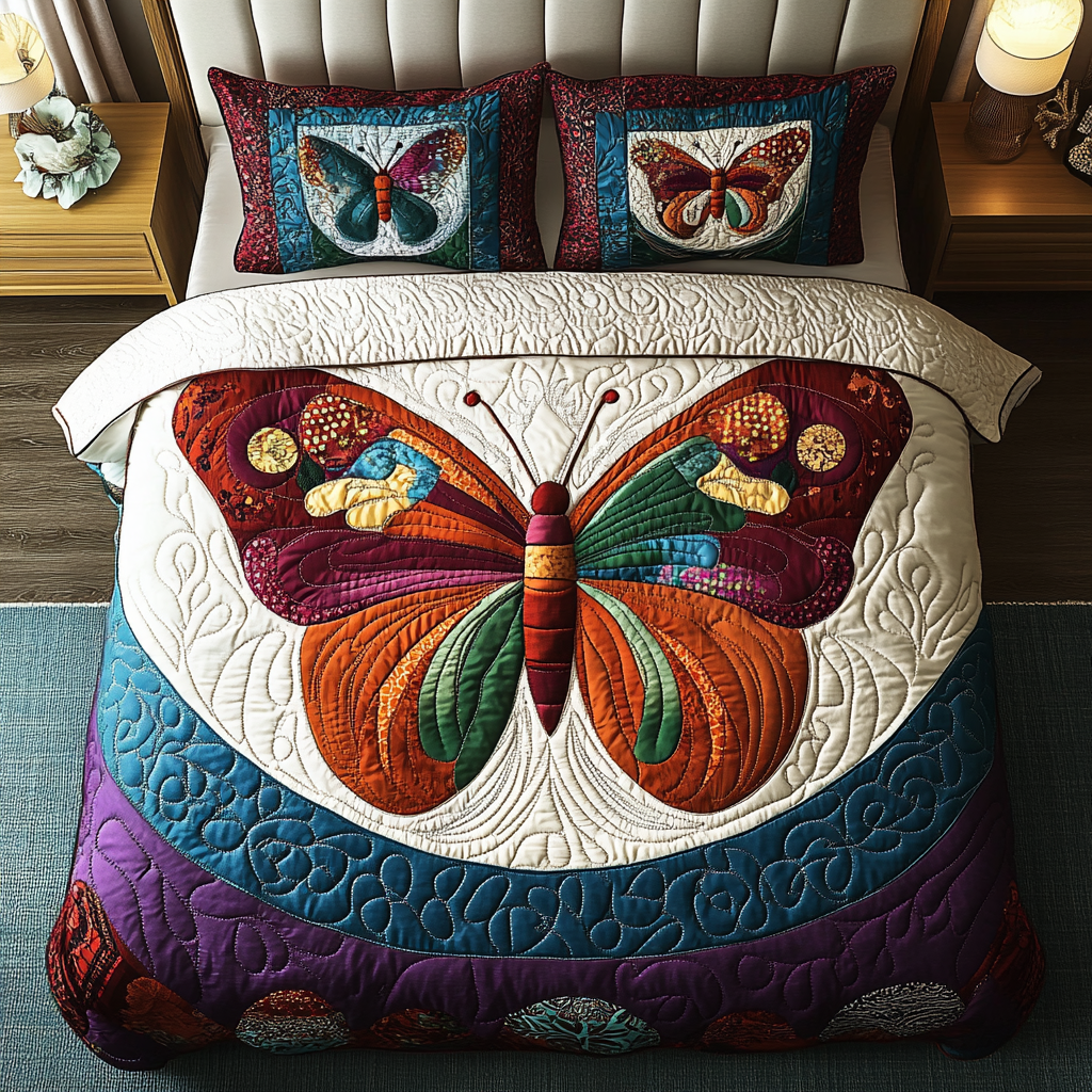 Lunar Butterfly Quilted Bedding Set Bedspread Set Birthday Gifts With Butterflies