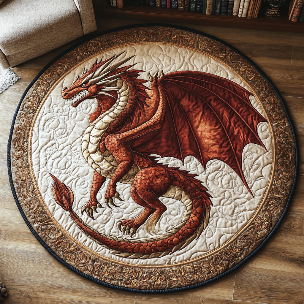 Lunar Dragon Quilted Round Mat Outdoor Decor Unique Dragonfly Gifts