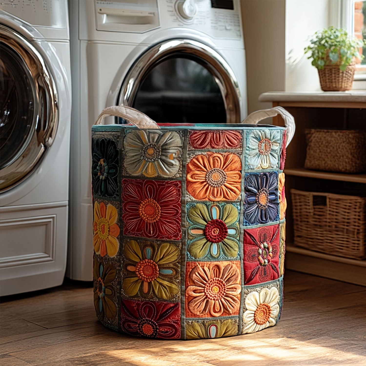 Lunar Geometry Quilted Laundry Basket Excellent Gift For Her