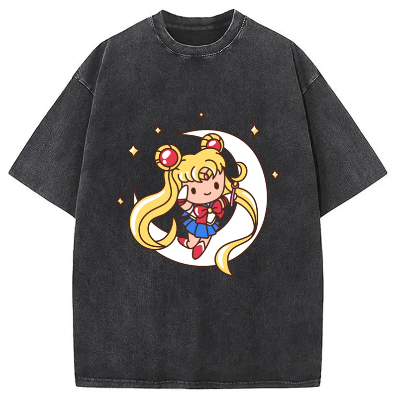 Lunar Guardian Washed T-Shirt Classic Graphic Fashion Tee Gifts For BFF