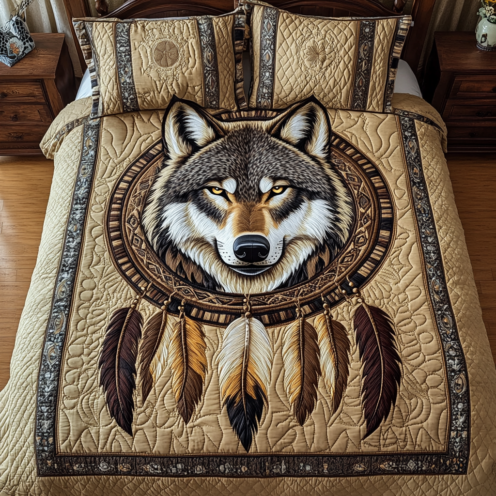 Lunar Howl Quilted Bedding Set Christmas Bedding Duvet Cover Unique Gifts For Wolf Lovers