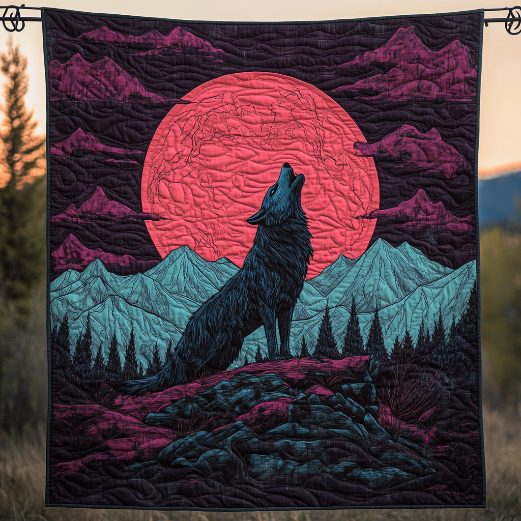 Lunar Howl Quilted Blanket Unique Wolf Blanket Wolf Gifts For Him