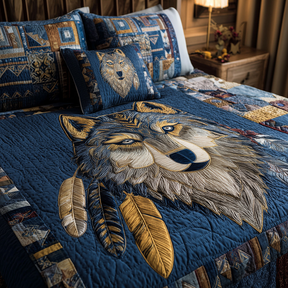 Lunar Totem Wolf Quilted Bedding Set Holiday Season Duvet Cover Set Wolf Presents For Men