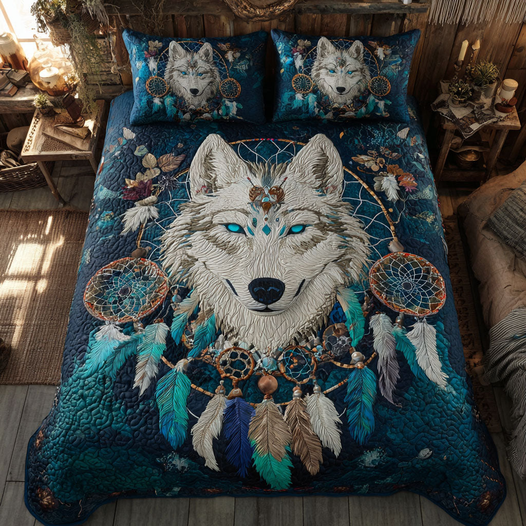 Lunar Wolf Awakening Quilted Bedding Set Christmas Bedding Sets Gifts For People Who Like Wolves