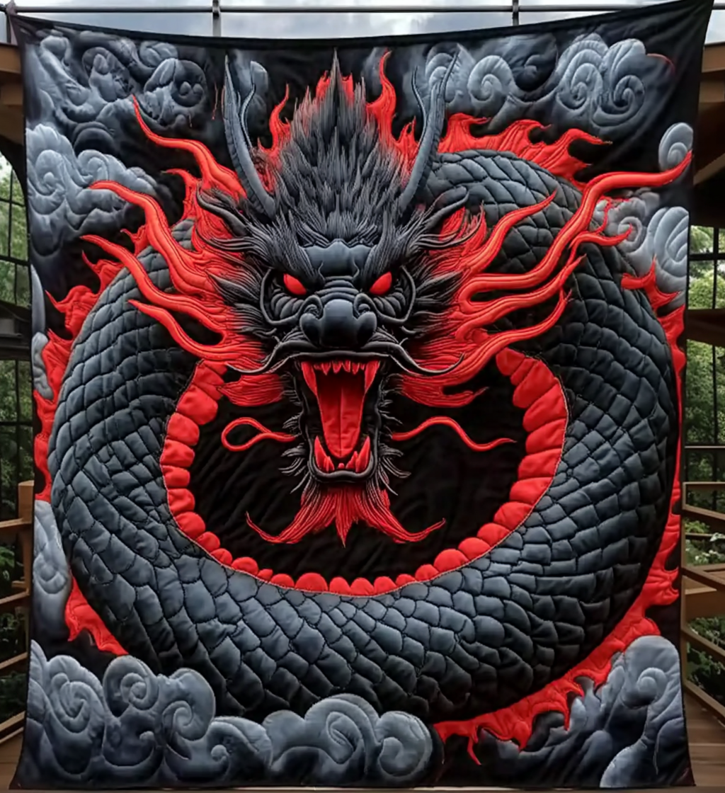 Lunar Wrath Quilted Blanket Dragon Gifts For Her