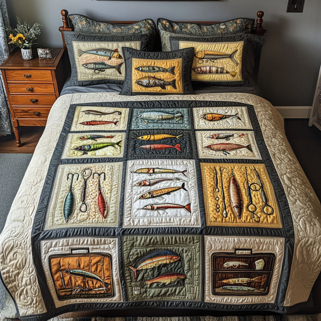 Lure Magic Quilted Bedding Set Bed Decorations Items Stuff For Fishing Lovers