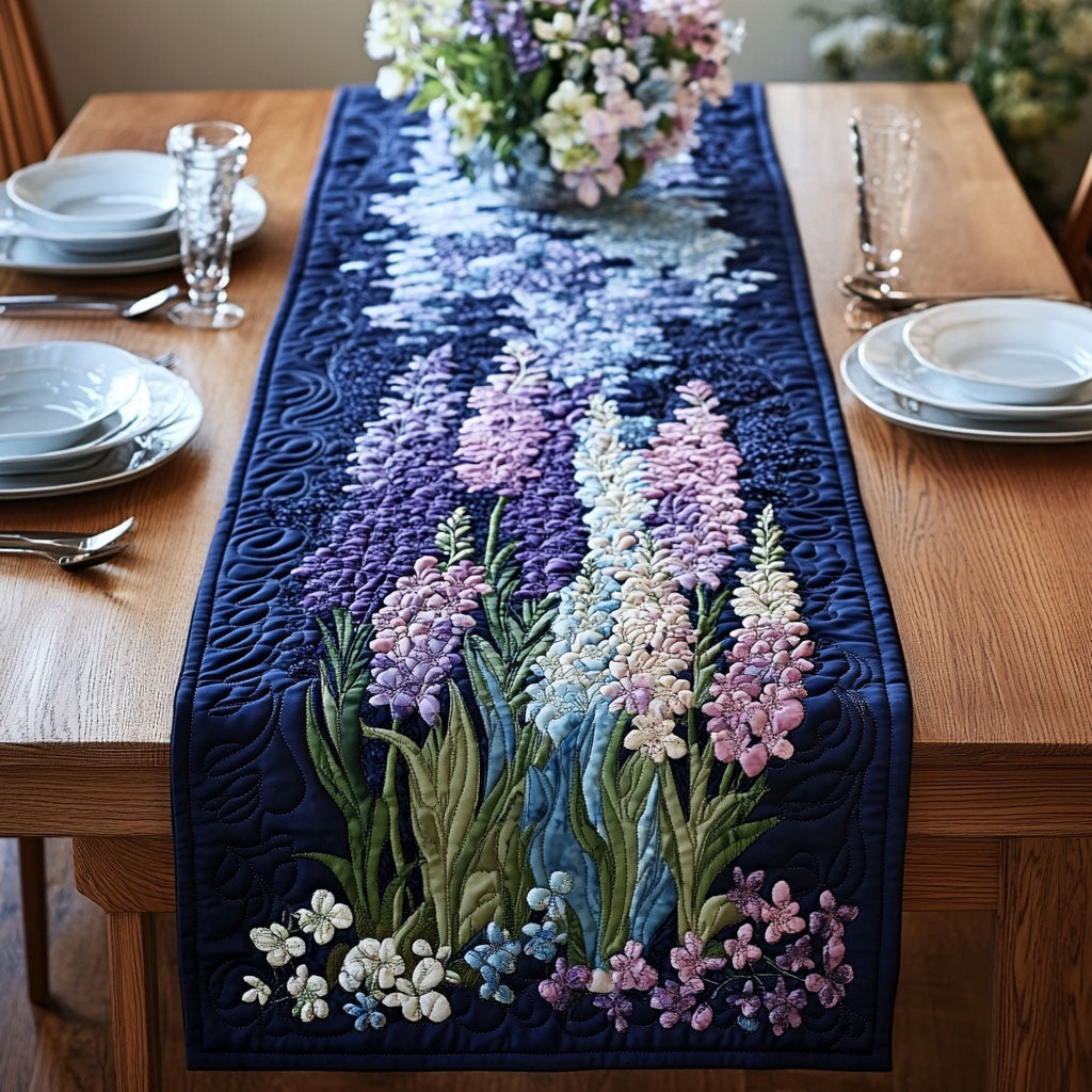 Lush Delphinium Quilted Table Runner Kitchen Table Decor Dragon Themed Gifts
