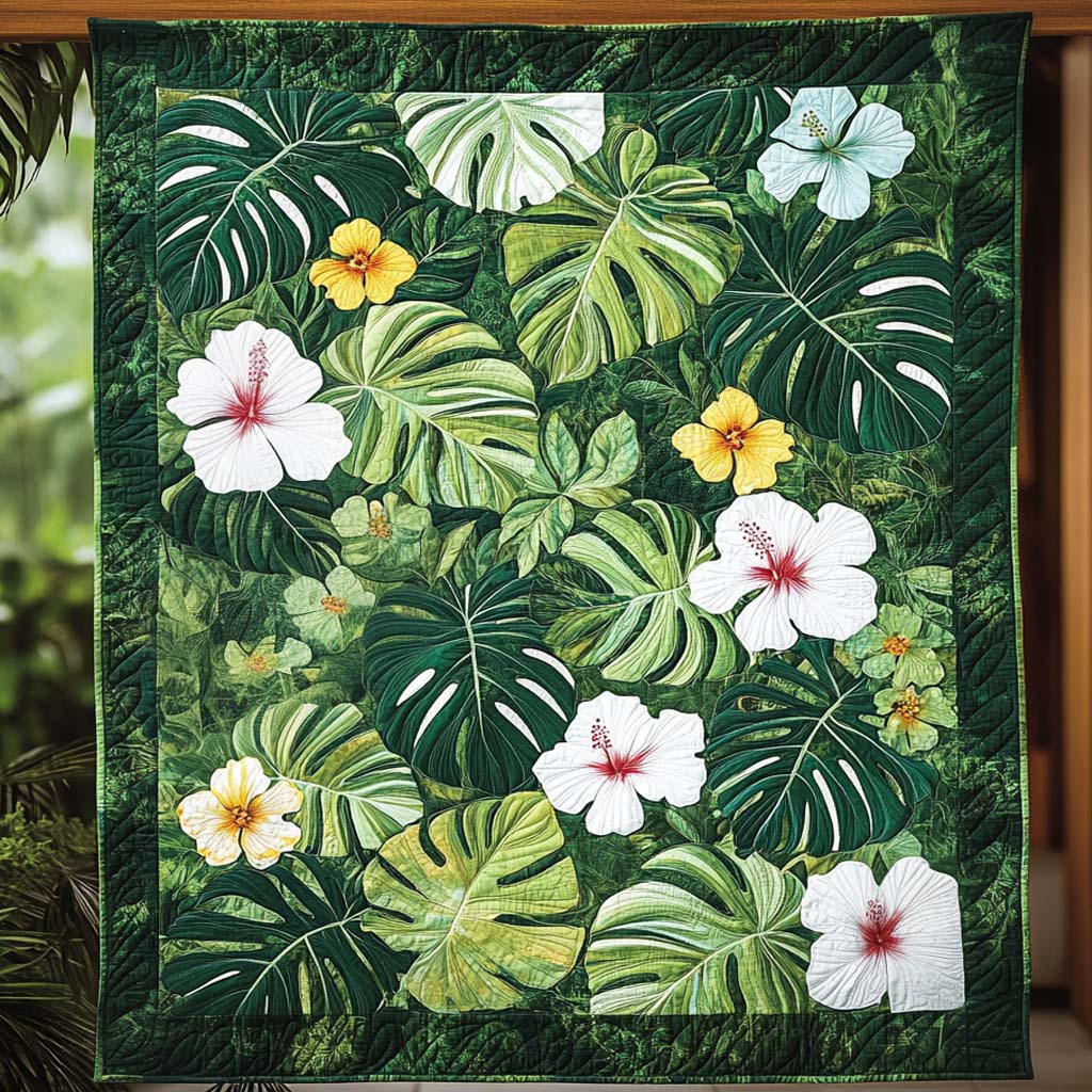 Lush Escape Quilted Blanket Tropical Throw Blanket