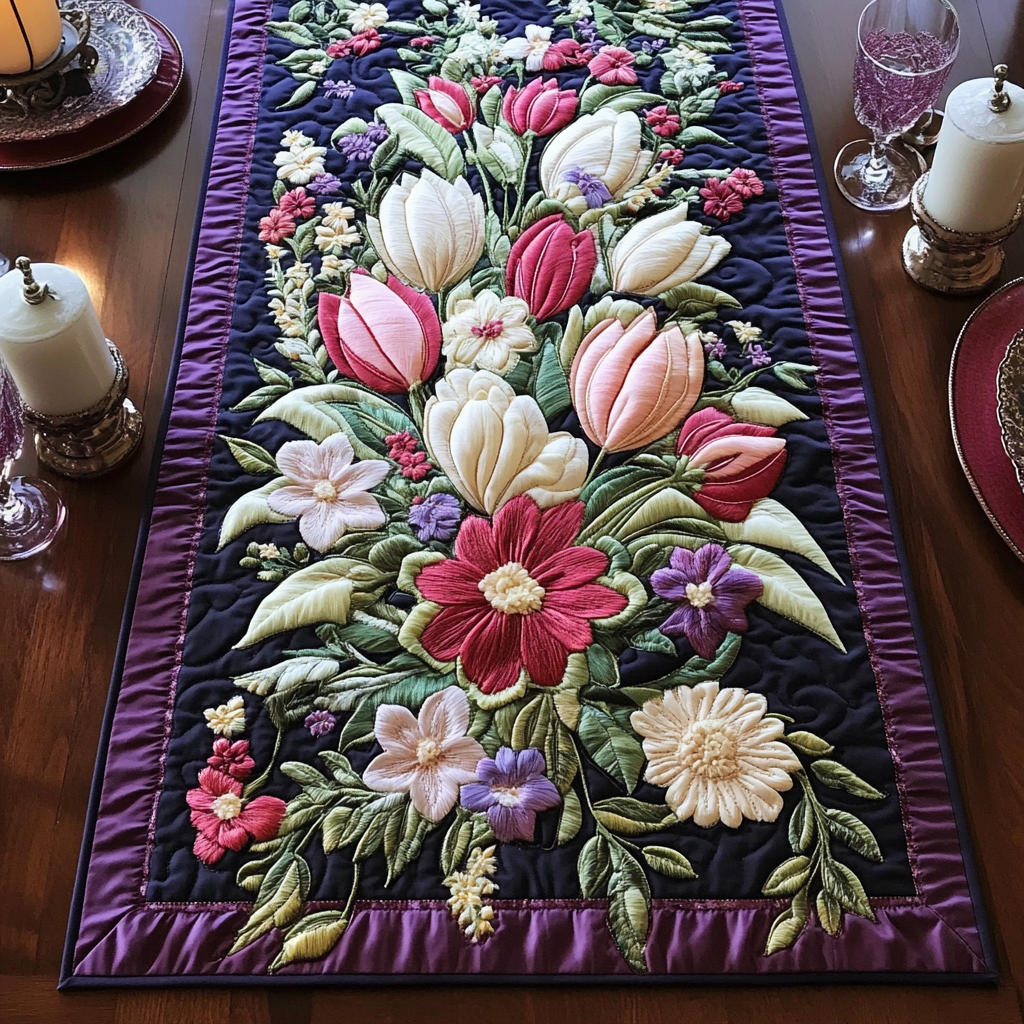 Luxe Blooms Quilted Table Runner Dining Room Decor Ideas Tulip Themed Gifts For Her