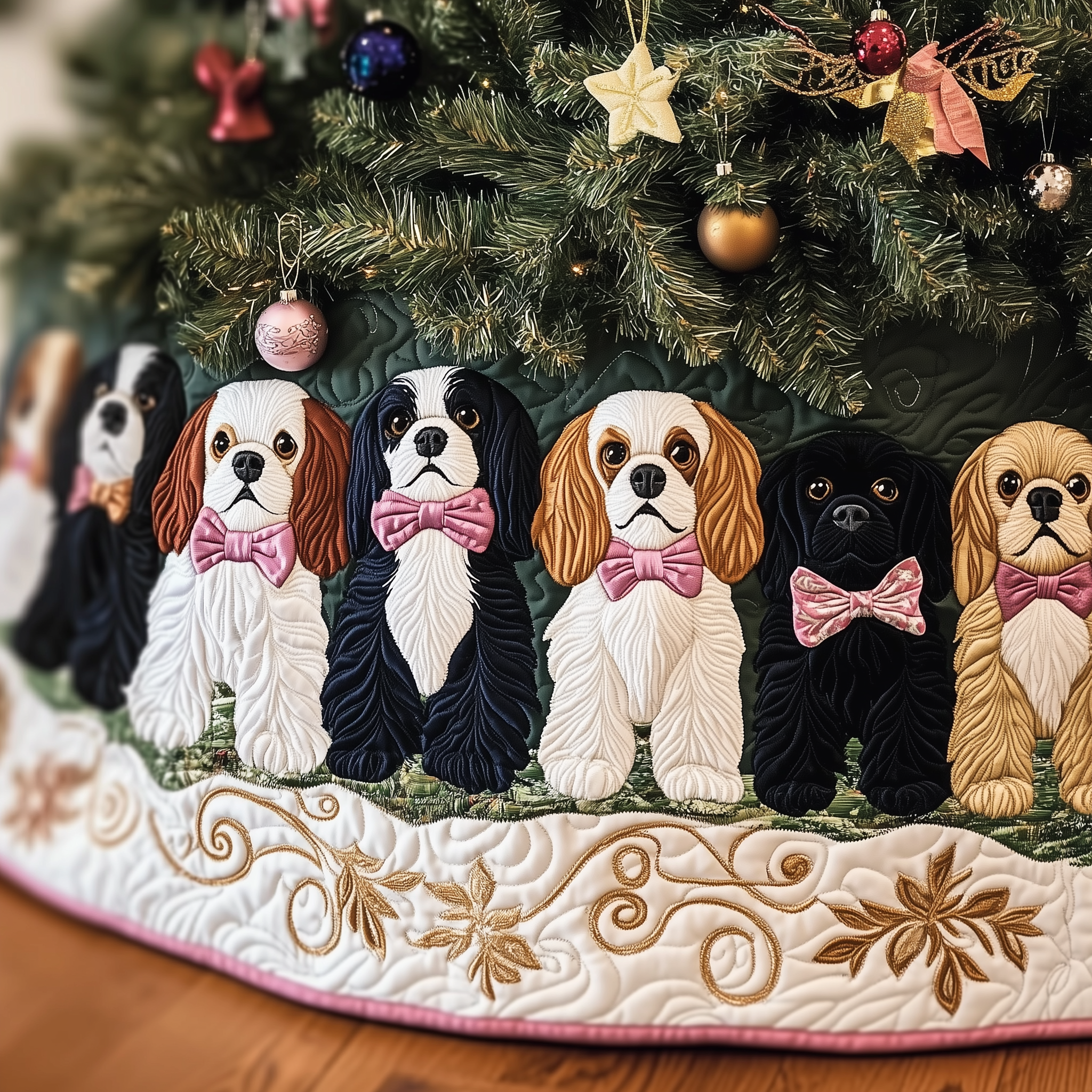 Luxury Cavalier King Charles Christmas Tree Bottom Cover Quilted Holiday Decor Perfect Gift