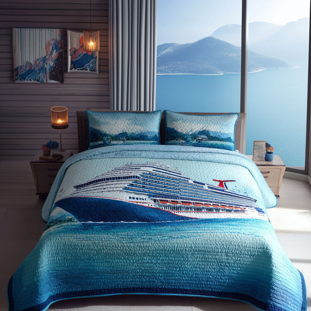 Luxury Cruiser Quilted Bedding Set Bed Decor Presents For Ocean Lovers