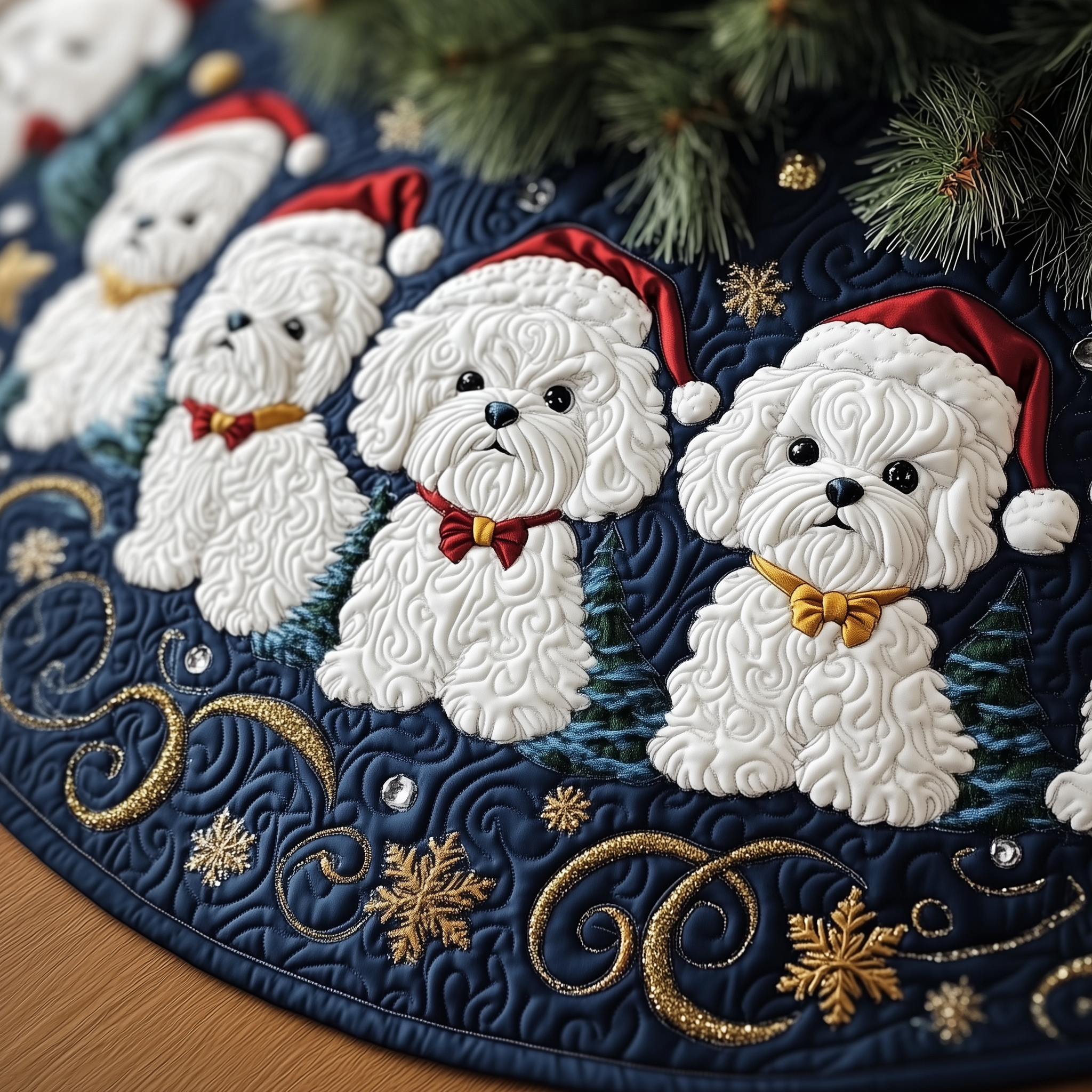 Luxury Maltese Indoor Christmas Decorations Quilted Holiday Decor Gift for Pet Owners