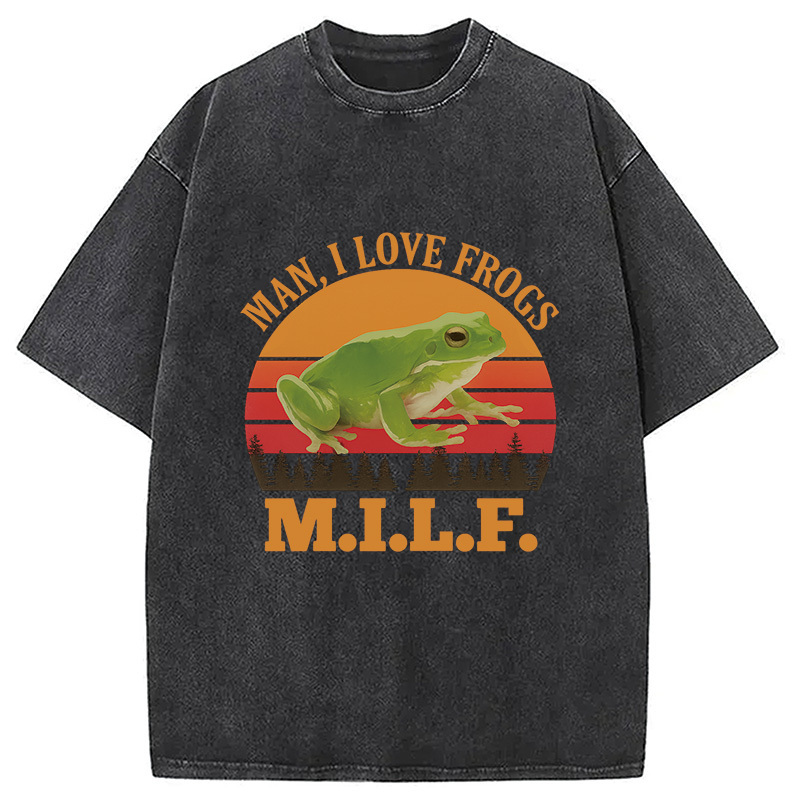 M.I.L.F. Vintage Frog Washed T-Shirt Minimal Retro Graphic Clothing Gifts For Friends