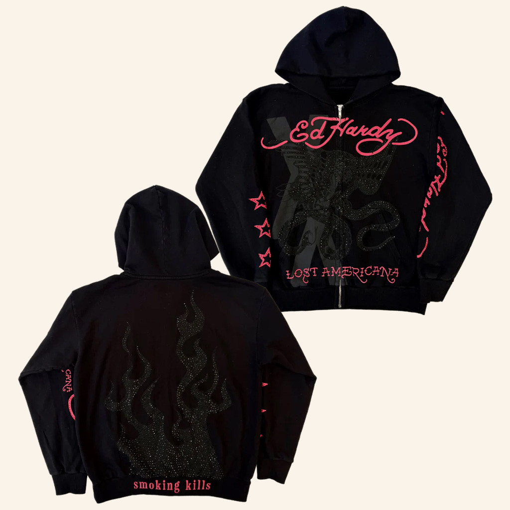 Machine Gun Kelly Merch Flames Zip Hoodie MGK x Ed Hardy Hoodie Gifts For Sister