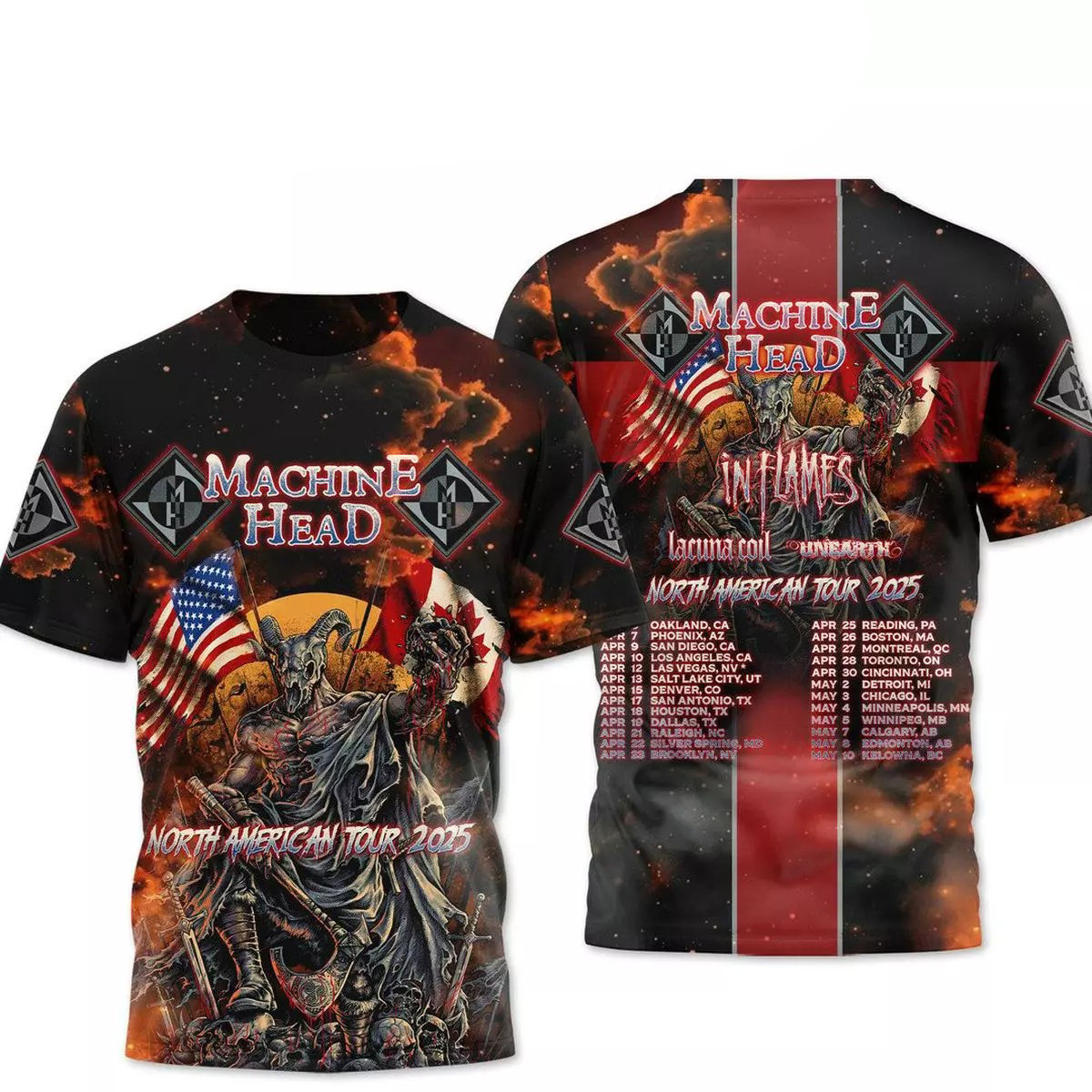 Machine Head North America Tour 2025 In Flames T-Shirt Gift For Music Fans