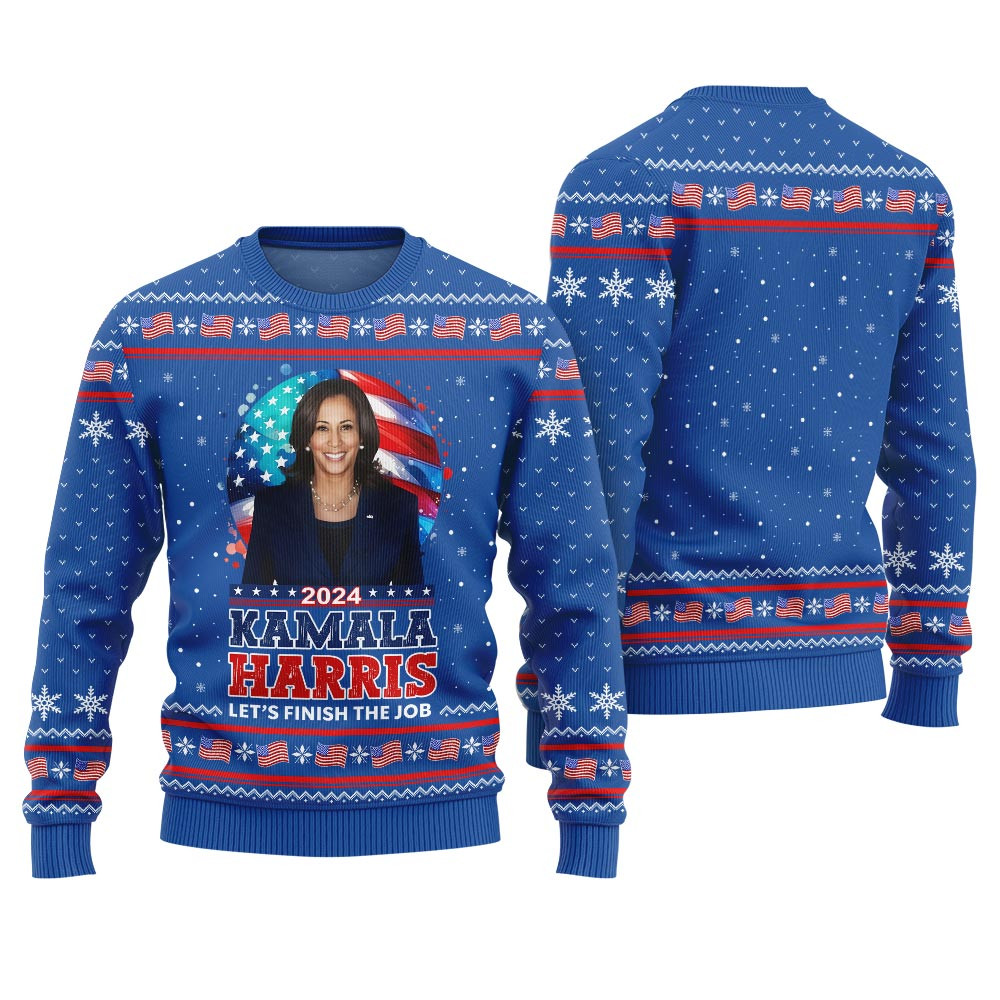Madam Kamala Harris For President Lets Finish The Job Sweater Royal Unique Holiday Sweater Gift Idea for Loved Ones