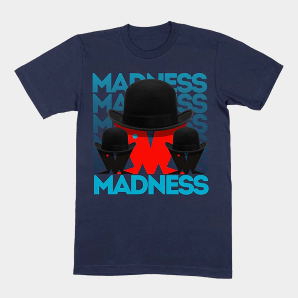 Madness Merch Bowler Hat T-Shirt Navy Gift Ideas For Pop Band Fans