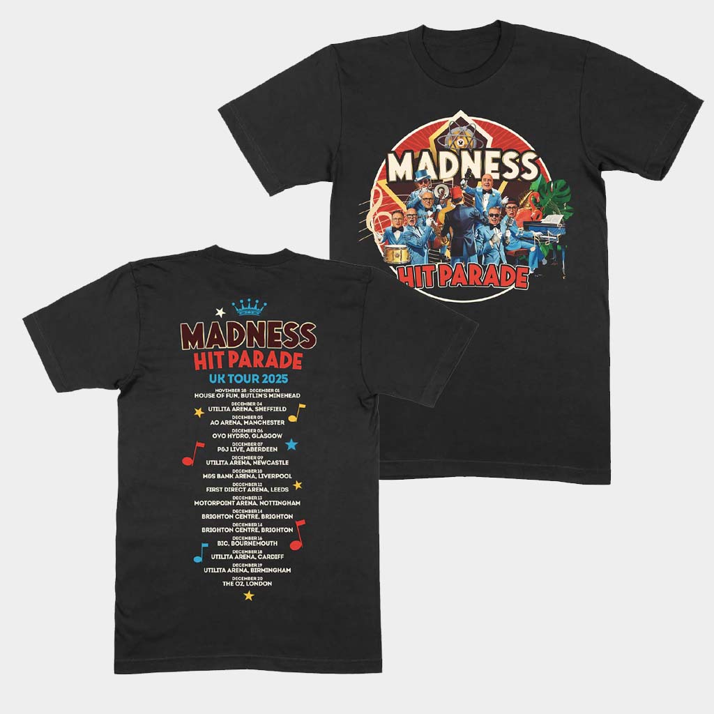 Madness Merch Hit Parade UK Tour T-Shirt Black Gifts For Pop Band Fans
