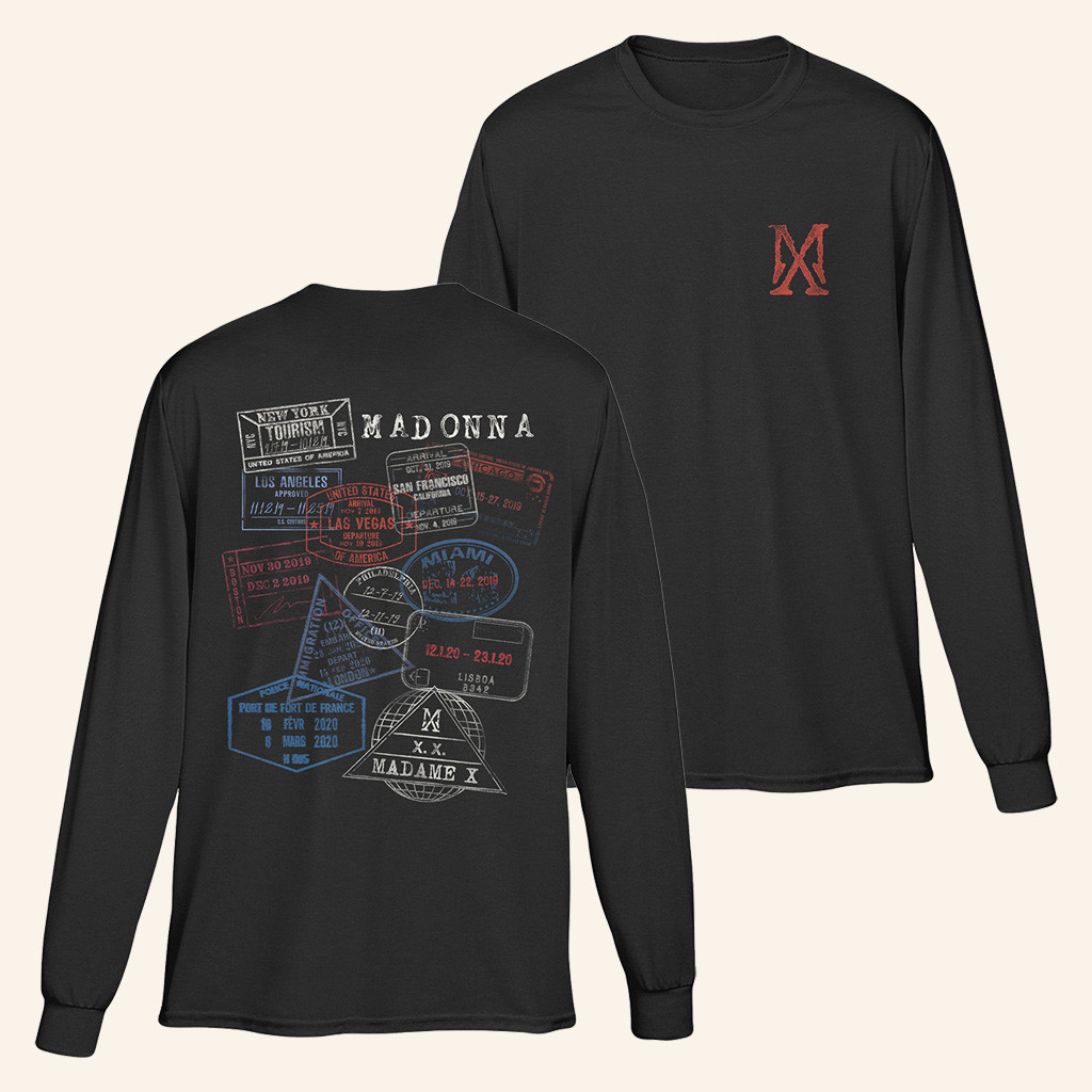 Madonna Merch MX Logo Passport Stamp Long Sleeve Shirt Christmas Ideas For Him Madonna Merch MX Logo Passport Stamp Long Sleeve Shirt Christmas Ideas For Him