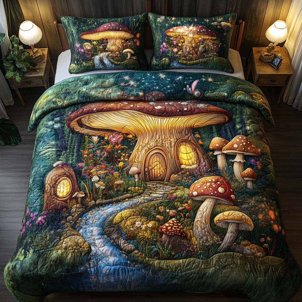 Magic Capland Quilted Bedding Set Bed Decorations Mushroom Lovers Gifts
