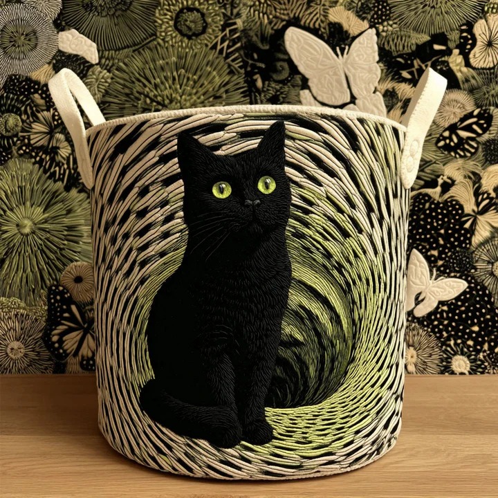 Magic Cat Quilted Laundry Basket Witch Mystical Boho Cat Home Decor Best Gift For Cat Lovers