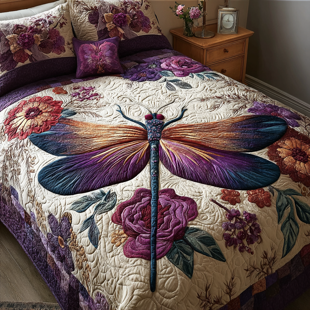 Magic Dragonfly Quilted Bedding Set Duvet Cover Bed Sheet Set Best Dragonfly Christmas Gifts