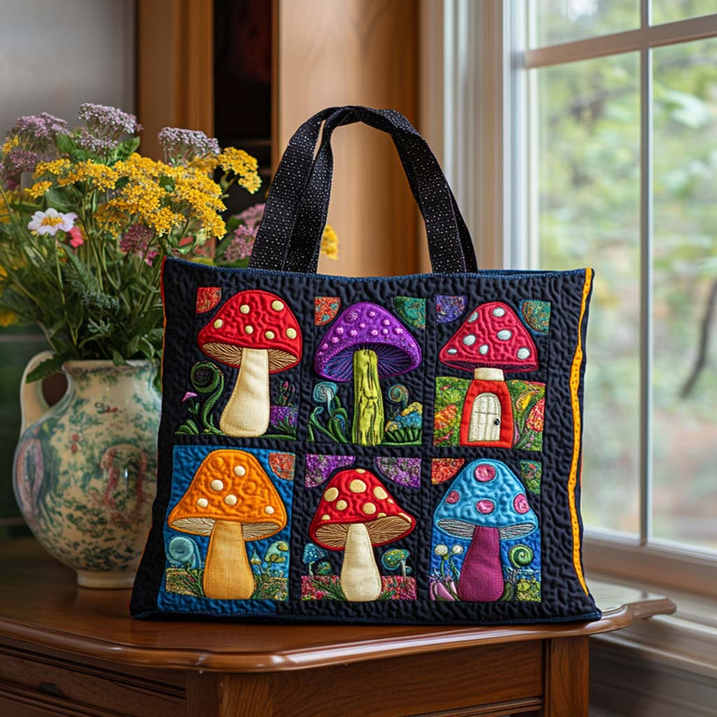 Magic Grove Quilted Tote Bag Cute Mushroom Gifts