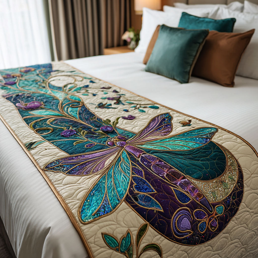 Magic in the Moonlight Quilted Bed Runner Bed Room Decoration Unique Dragonfly Gifts