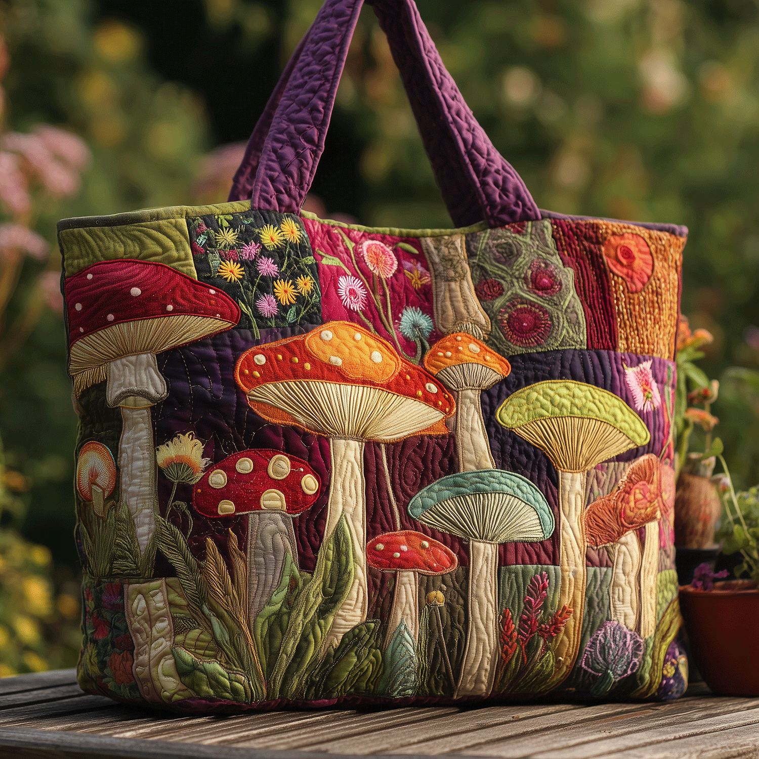 Magic Mushroom Love Quilted Tote Bag Gifts For Mushroom Hunters