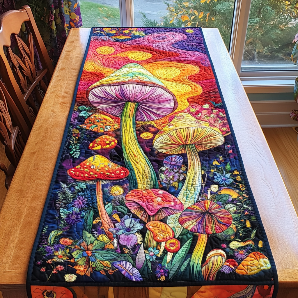 Magic Mushroom Quilted Table Runner Dining Room Decor Cool Mushroom Gifts