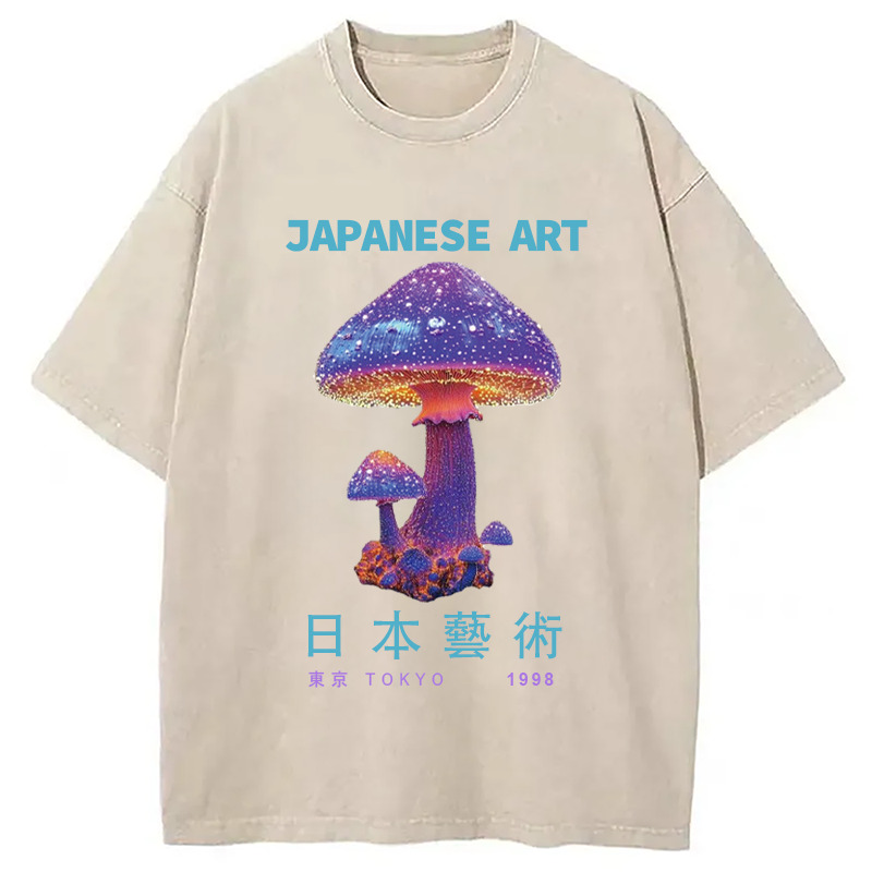 Magic Mushrooms Japanese Art Washed T-Shirt Everyday Comfort Graphic Shirt Gifts For Sister