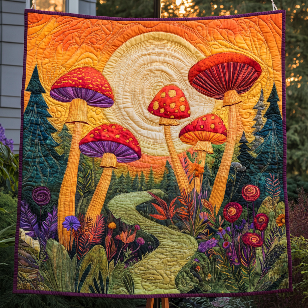 Magic Mushrooms Quilted Blanket Sofa Couch Throw Blanket Presents For Mushroom Lovers