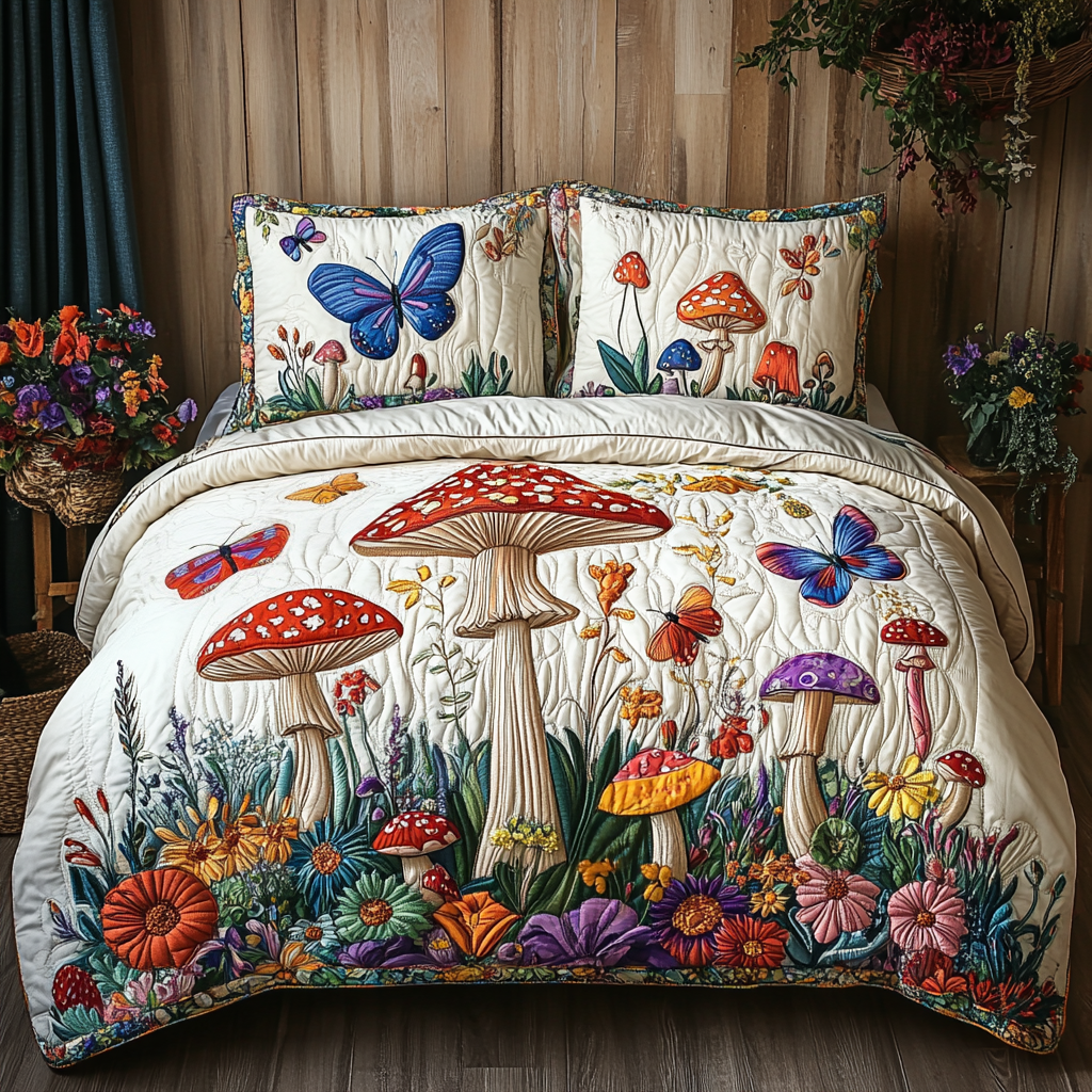 Magic Mycelium Quilted Bedding Set Bedspread Set Gifts For Hippie Couples