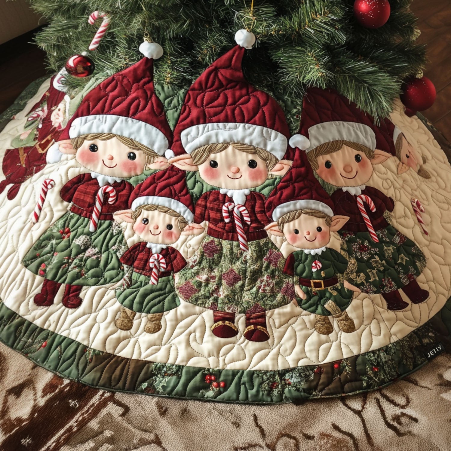 Magic Of The Elves Quilted Christmas Tree Skirt Soft Quilted Tree Skirt to Enhance Holiday Spirit
