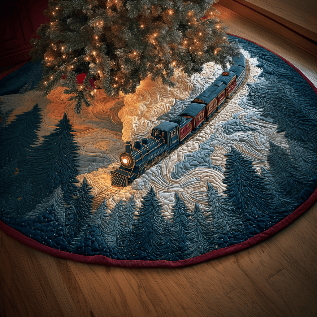 Magic Route Christmas Quilted Tree Skirt Holiday Decor Train Lover Christmas Presents