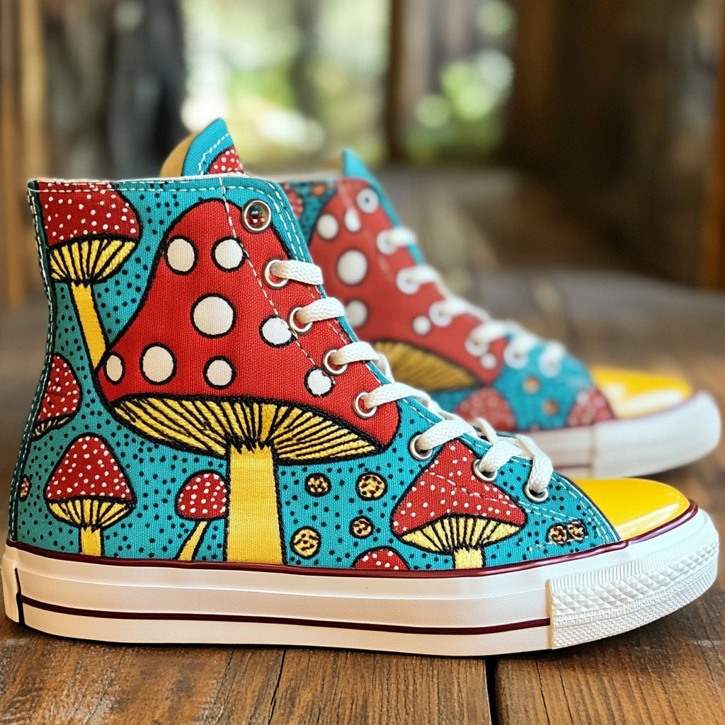 Magic Toadstools Canvas High Tops Merch For Couples
