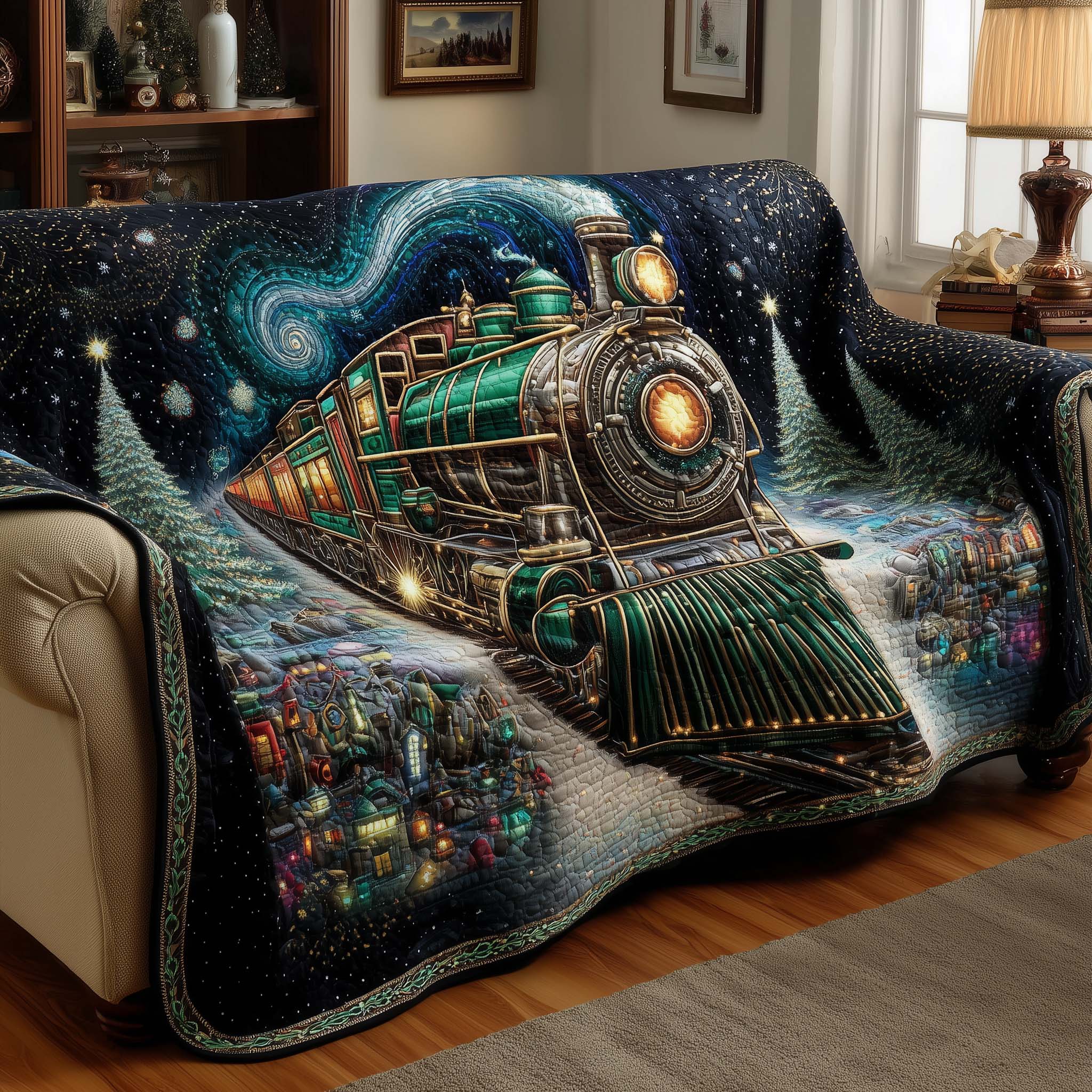 Magical Journey Quilted Sofa Cover Enchanted Express Train Design Train Gifts Christmas For Adults