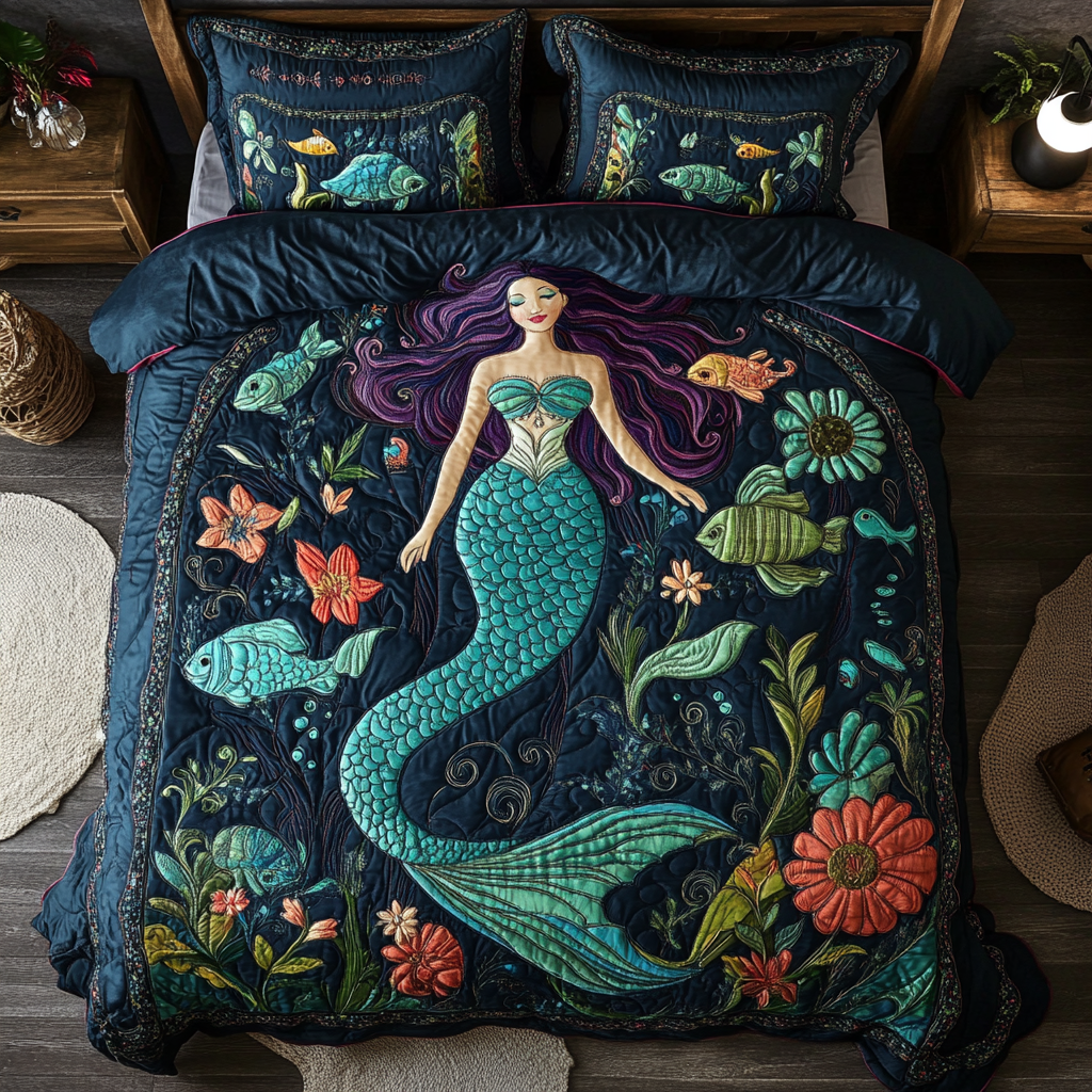 Magical Mermaid Quilted Bedding Set Bedroom Decor Mermaid Christmas Gifts