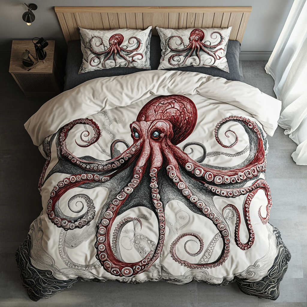 Magical Octopus Quilted Bedding Set Best Comforter Sets Octopus Gifts For Adults
