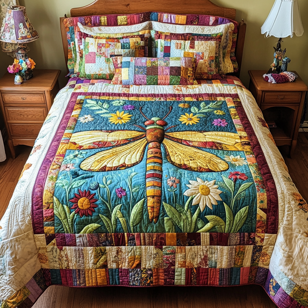 Magical Wings Quilted Bedding Set Duvet Cover Bed Sheet Set Dragonfly Lover Gifts For Women