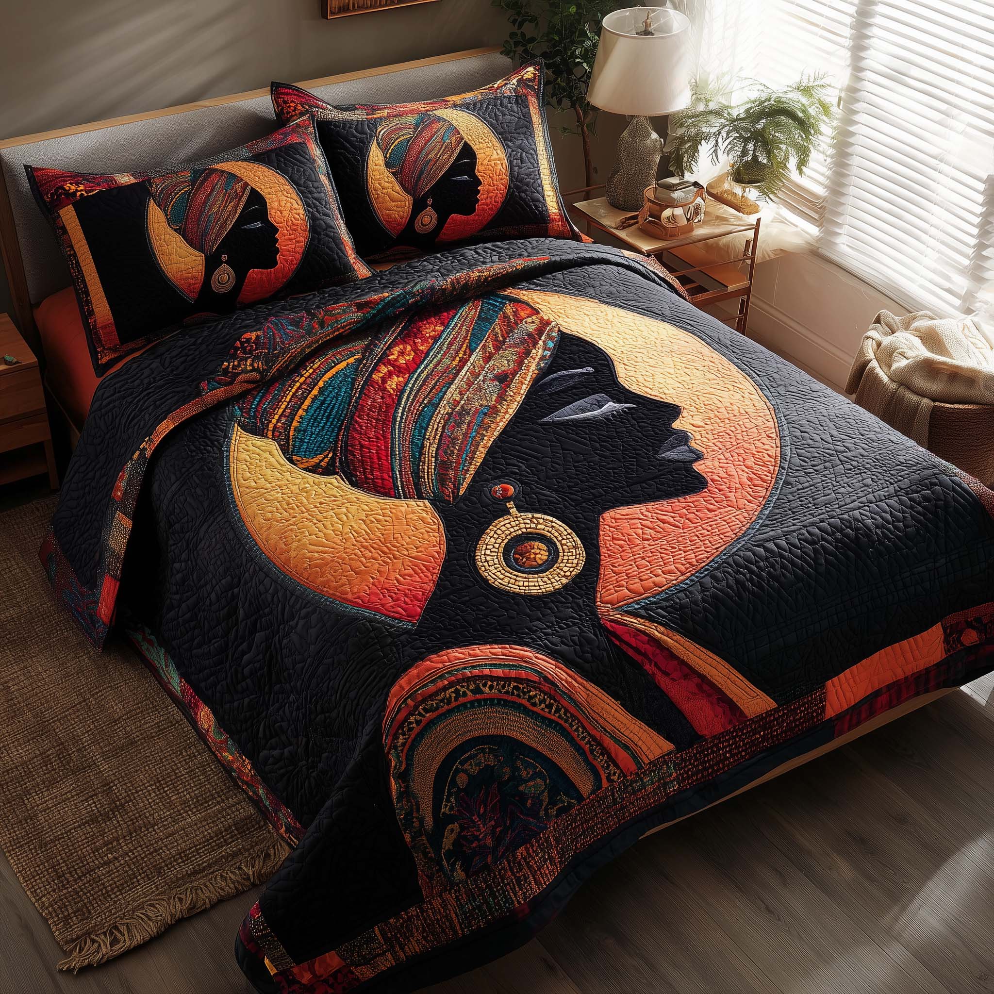 Magnificent Melanin Quilted Bedding Set Black Culture Bedroom Decor Gift For Her