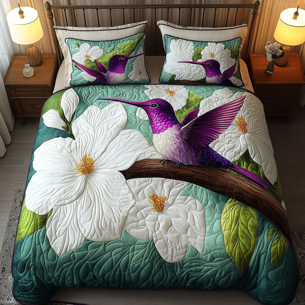 Magnolia and Hummingbird Quilted Bedding Set Bed Decor Hummingbird Gifts For Men