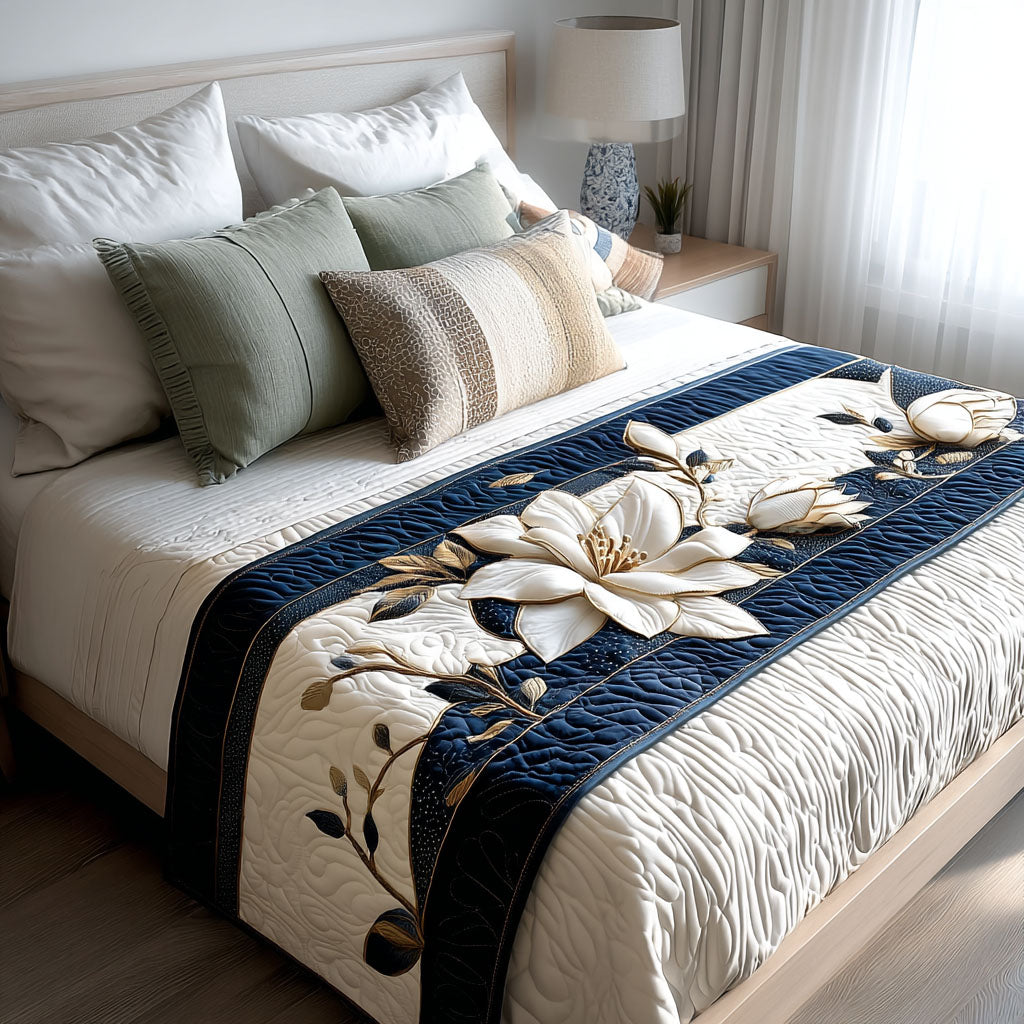 Magnolia Aura Quilted Bed Runner Bed Decor Christmas Gifts For Flower Lovers